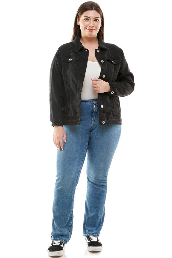 Veracci -Curvy Button-Front Stretch Denim Jacket