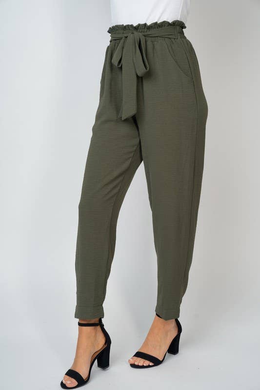 WB Olive High Waisted Solid Woven Pant