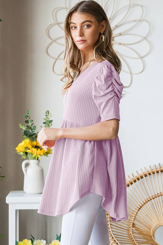LAVENDAR WAFFLE BABYDOLL TOP