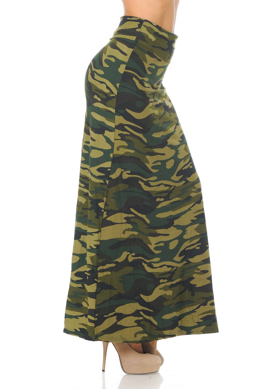 USA Fashion - Curvy OS Camo Buttery Smooth Maxi Skirt