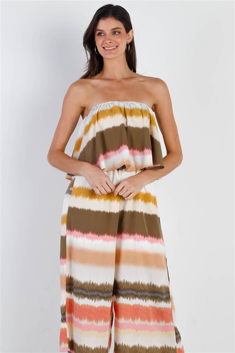 Multi Color Tie-Dye Stripe Flare Top Sleeveless Jumpsuit