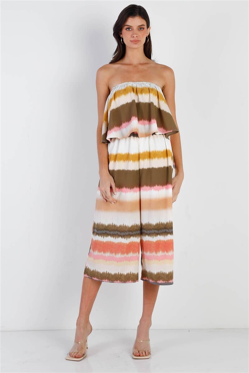 Multi Color Tie-Dye Stripe Flare Top Sleeveless Jumpsuit