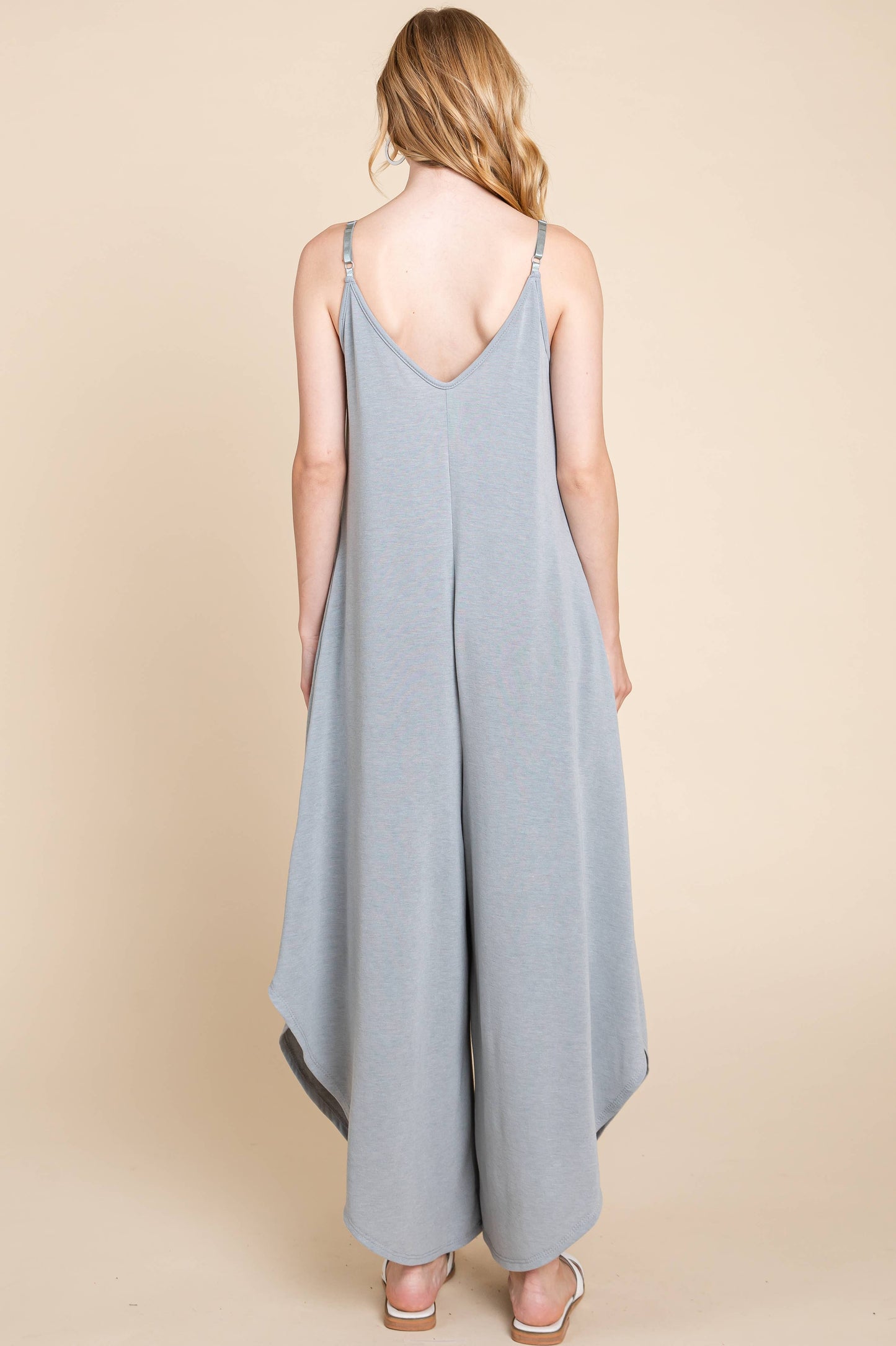 Camel Solid French Terry Wide Leg Jumpsuit