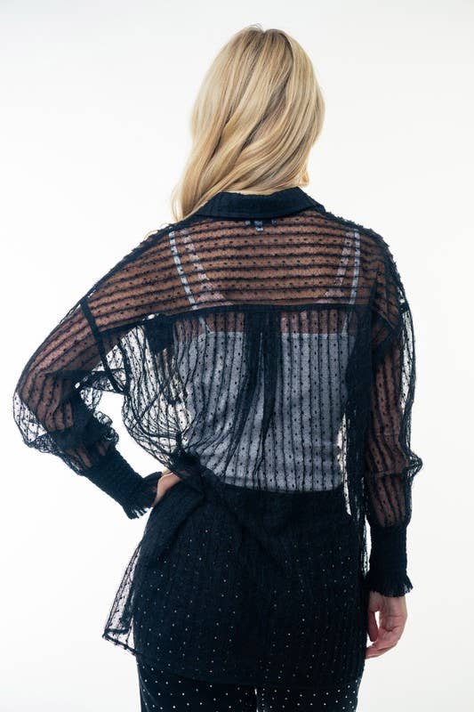 WB- Black Long Sleeve Sheer Solid Knit Top