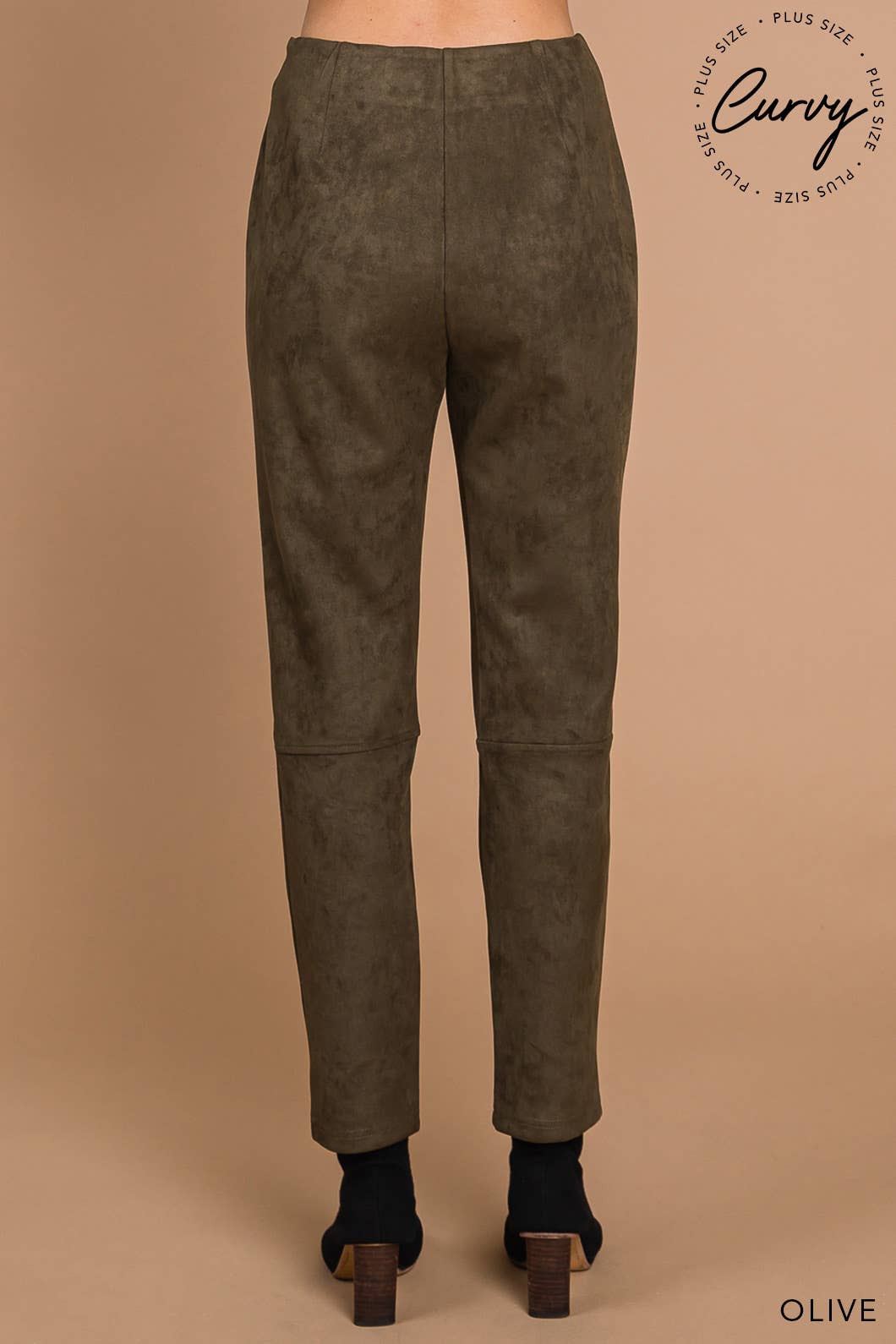 Olive Faux Suede Chic Contemporary Pants