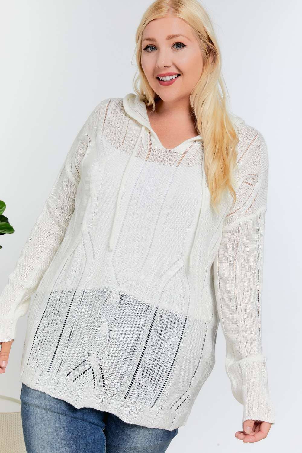 CUVRY V-NECK LONG SLEEVE HOODIE SWEATER TOP