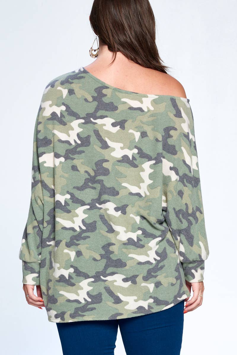 Super Soft Camo Printed Dolman Top