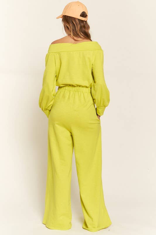 Curvy Line Off Shoulder Terry Knit Jumpsuit