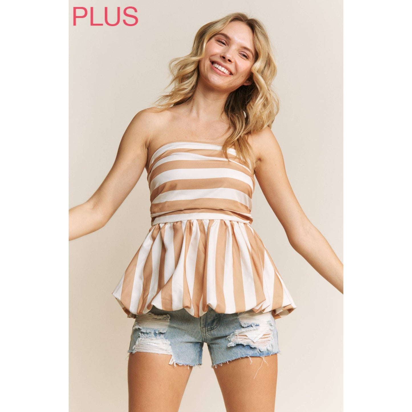CURVY CUTE BLACK & WHITE STRIPE TUBE PUFF BABYDOLL TOP