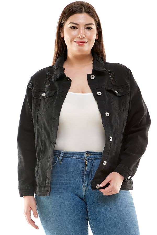 Veracci -Curvy Button-Front Stretch Denim Jacket