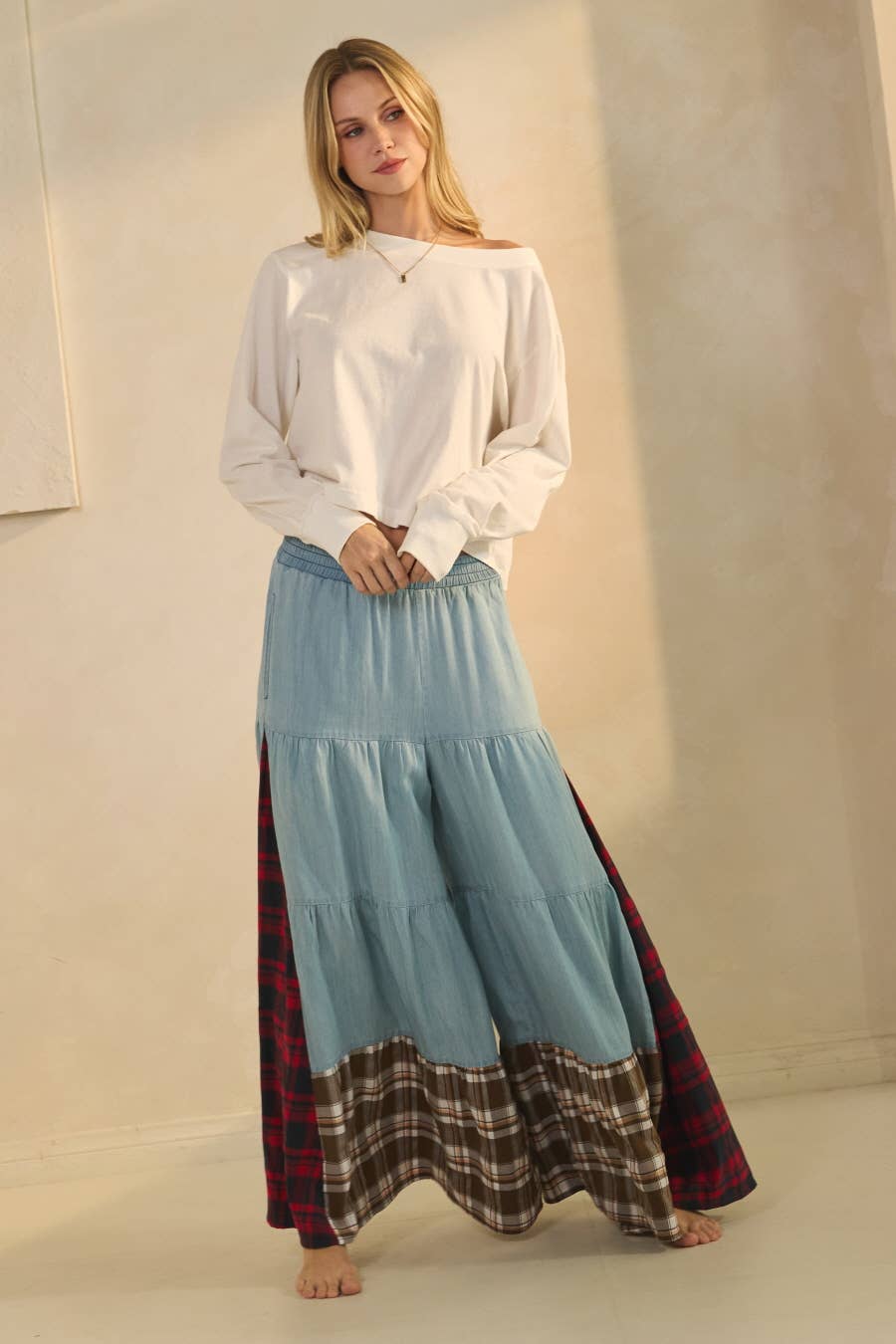 Oddi - Plus Color Block Tiered Pants