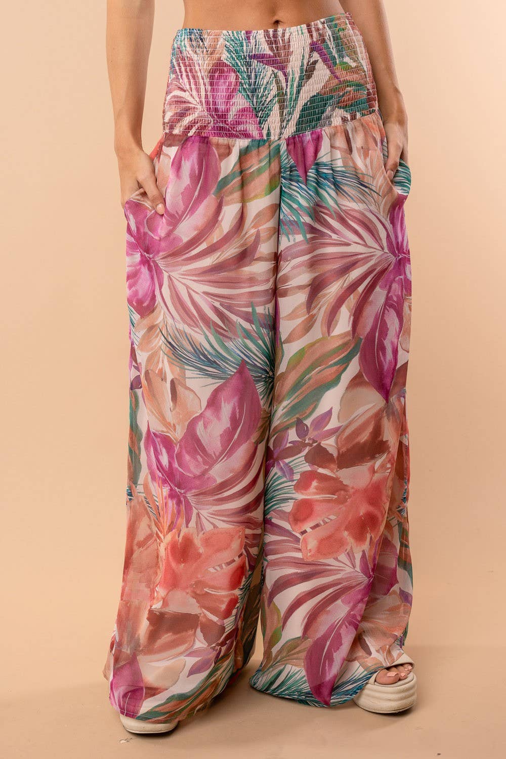 White Birch -High Waisted Tropical Print Knit Pants
