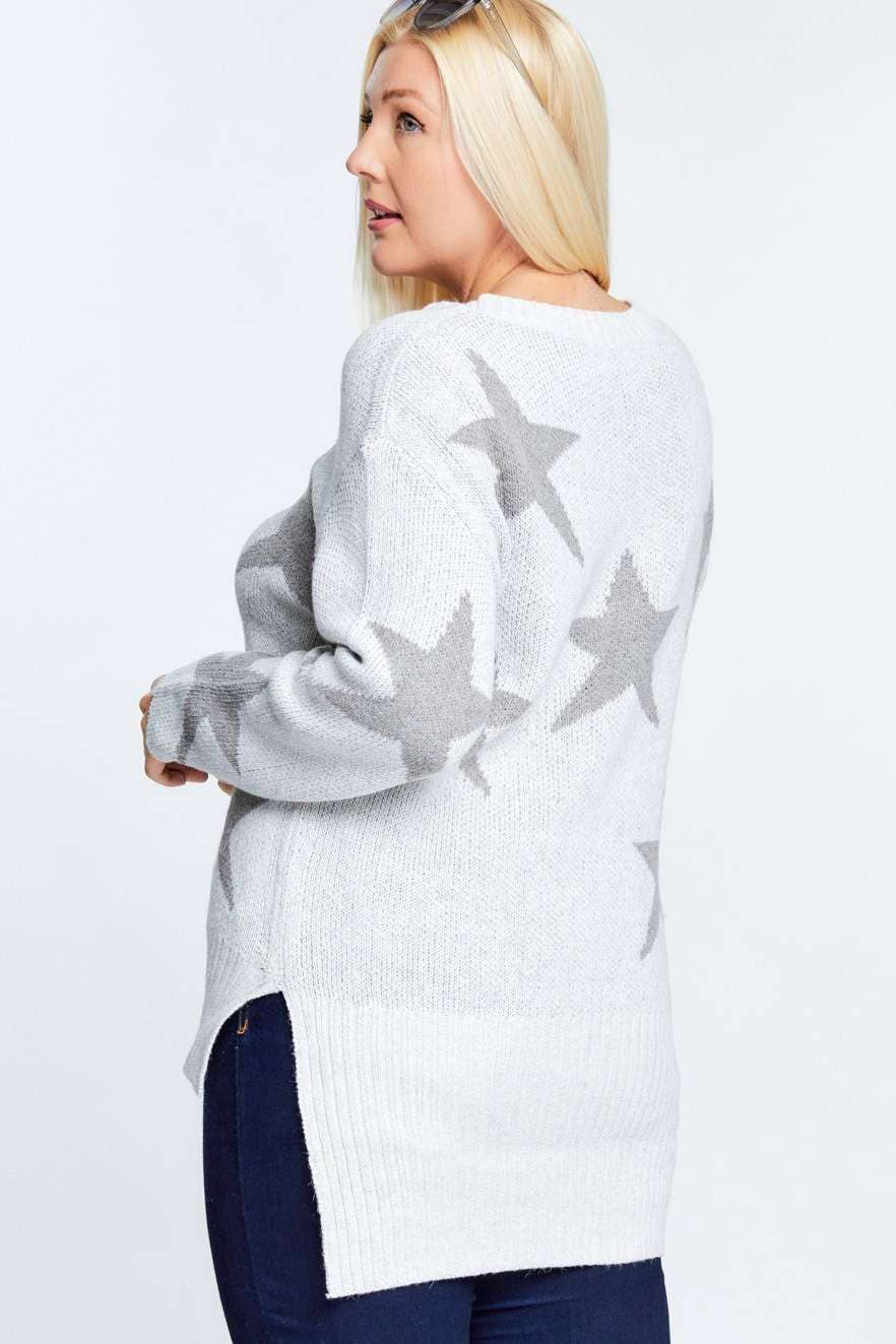STAR PRINT LONG SLEEVE ROUND NECK SWEATER