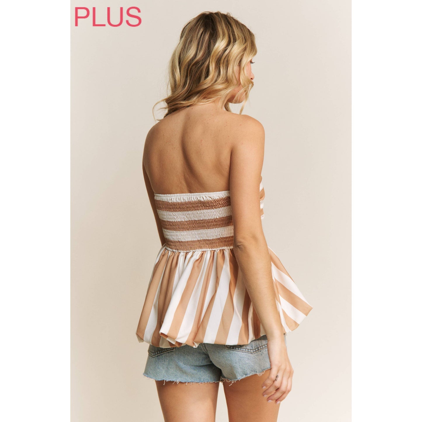 CURVY CUTE BLACK & WHITE STRIPE TUBE PUFF BABYDOLL TOP