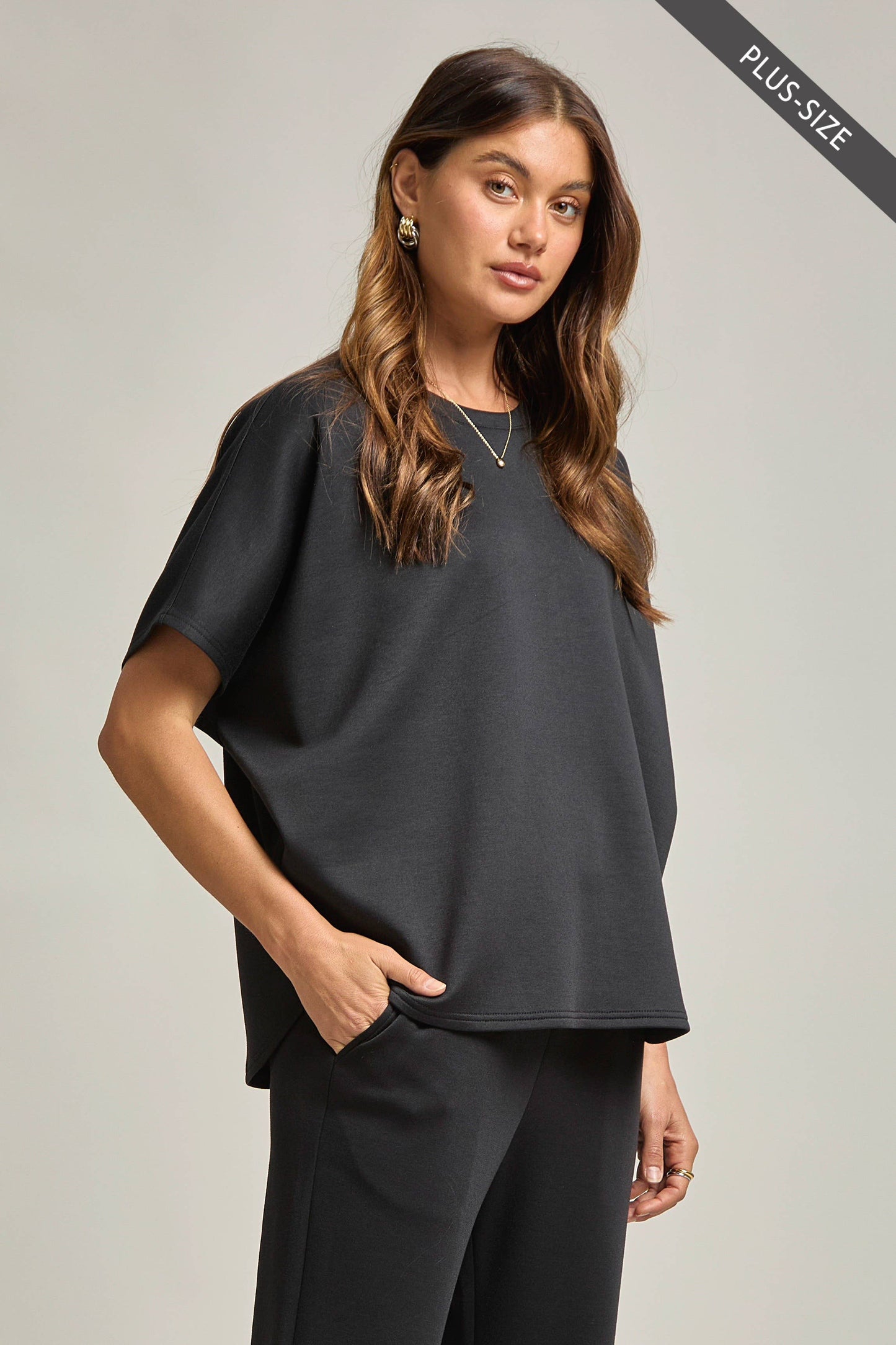 Dear Scarlett -Black Poncho Top + Bell Bottom Modal Set
