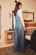 Tencel Denim Wide-Leg Washed Overall Jumpsuit
