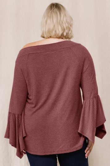 Curvy Wine Ribbed Dolman Top