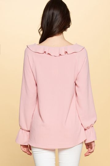 Curvy Woven Loose Fit Ruffle Top- Rosewood