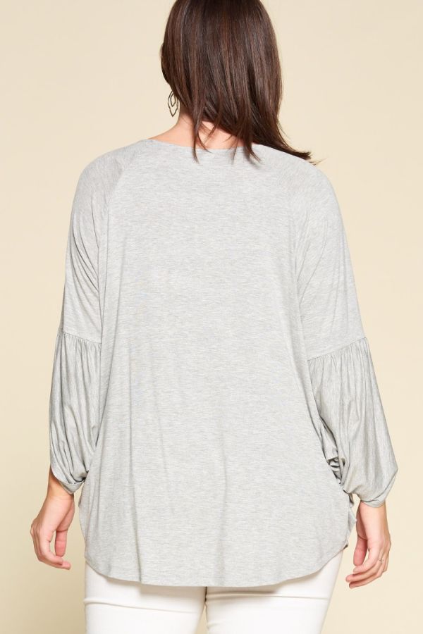 Curvy Raglan Sleeve V-Neck Top