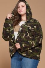Curvy Camo Fluffy Hooded Jacket