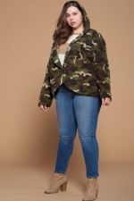 Curvy Camo Fluffy Hooded Jacket
