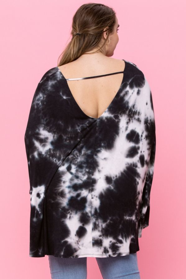 Curvy Black &White Tie-Dye Boat Neck Top