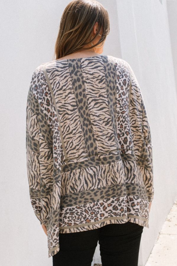 Curvy Taupe Leopard Print Boat Neck Top
