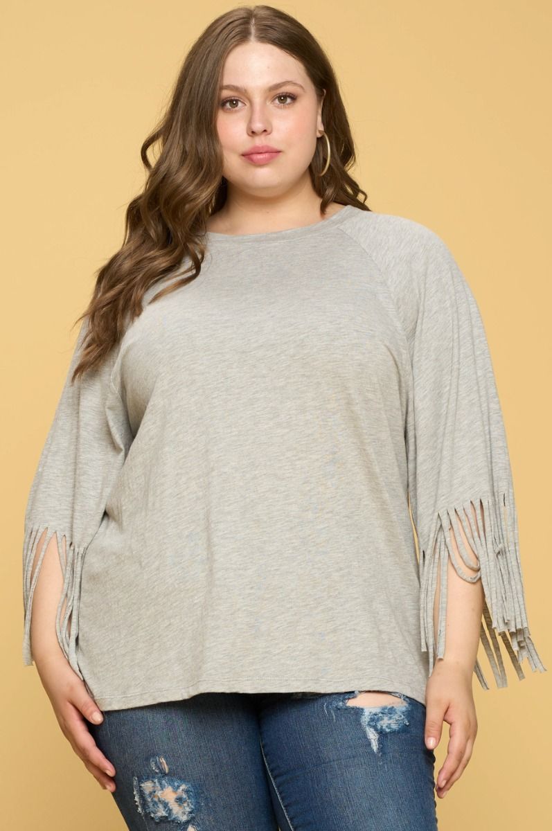 Fringed Solid Print Top (S-L)