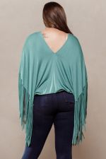 Curvy Basil Fringe Poncho Top
