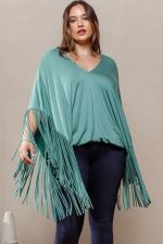 Curvy Basil Fringe Poncho Top