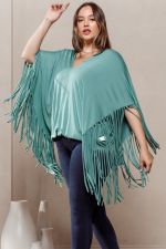 Curvy Basil Fringe Poncho Top