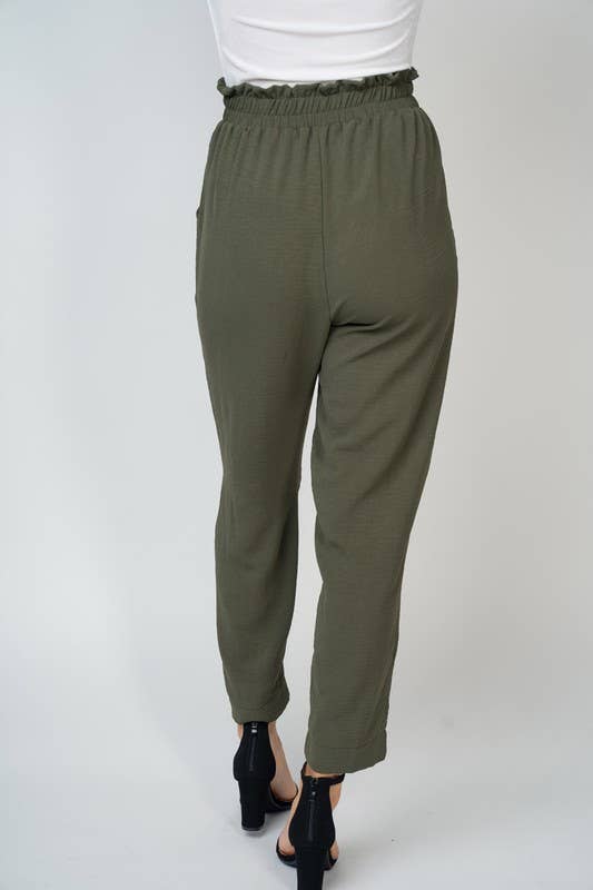 WB Olive High Waisted Solid Woven Pant