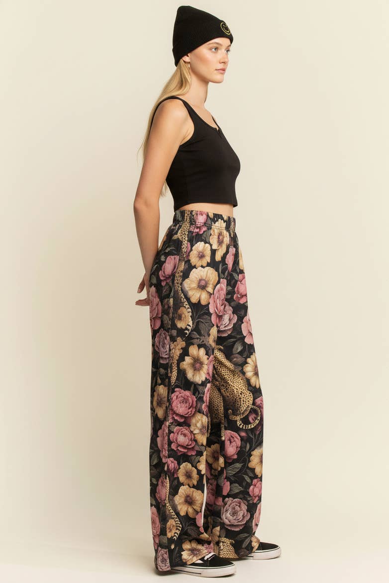 JADE BY JANE - FLORAL NOIR CHEETAH PANTS