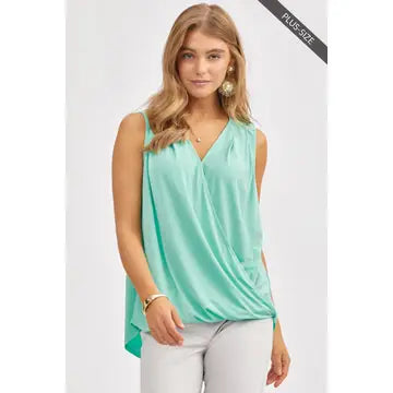 Dear Scarlett - Mint Surplice Detail Charm Solid Tank Top