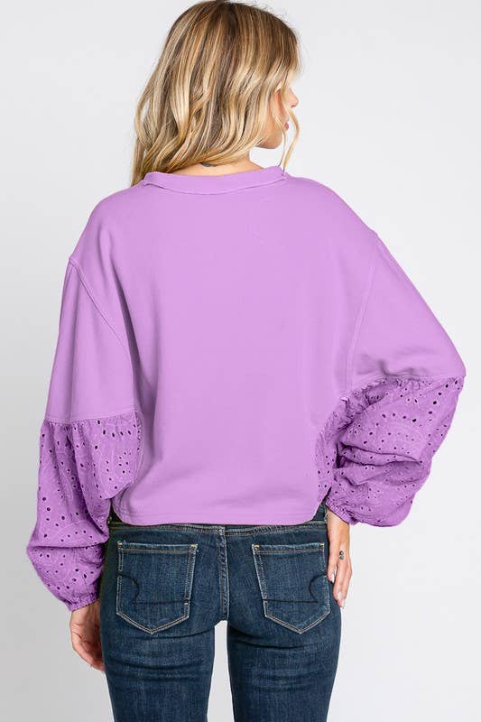 Curvy Washed Purple Batwing Sleeve Oversized Pullover
