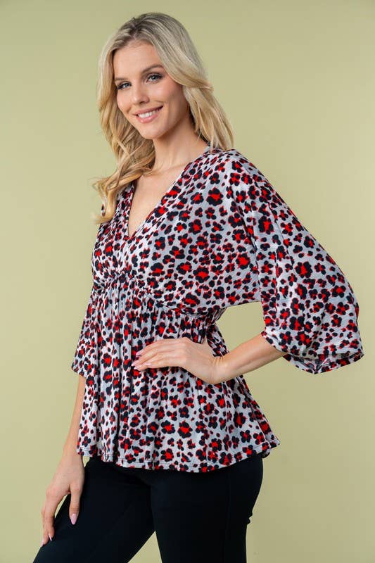 White Birch- Three Quarter Sleeve Animal Print Knit Top