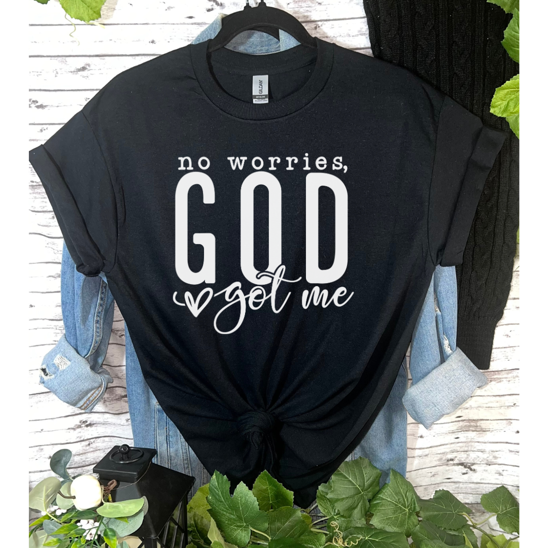 Duck Creations-Black No Worries, God Got Me T-shirt