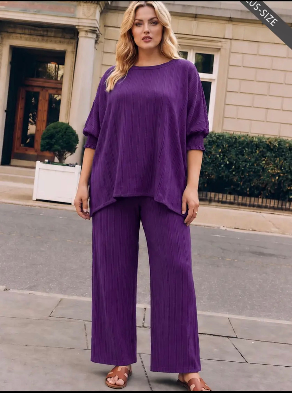 Dear Scarlett - Smocked 2-Piece Poncho Top + Relaxed-Fit Pants Flowy Set