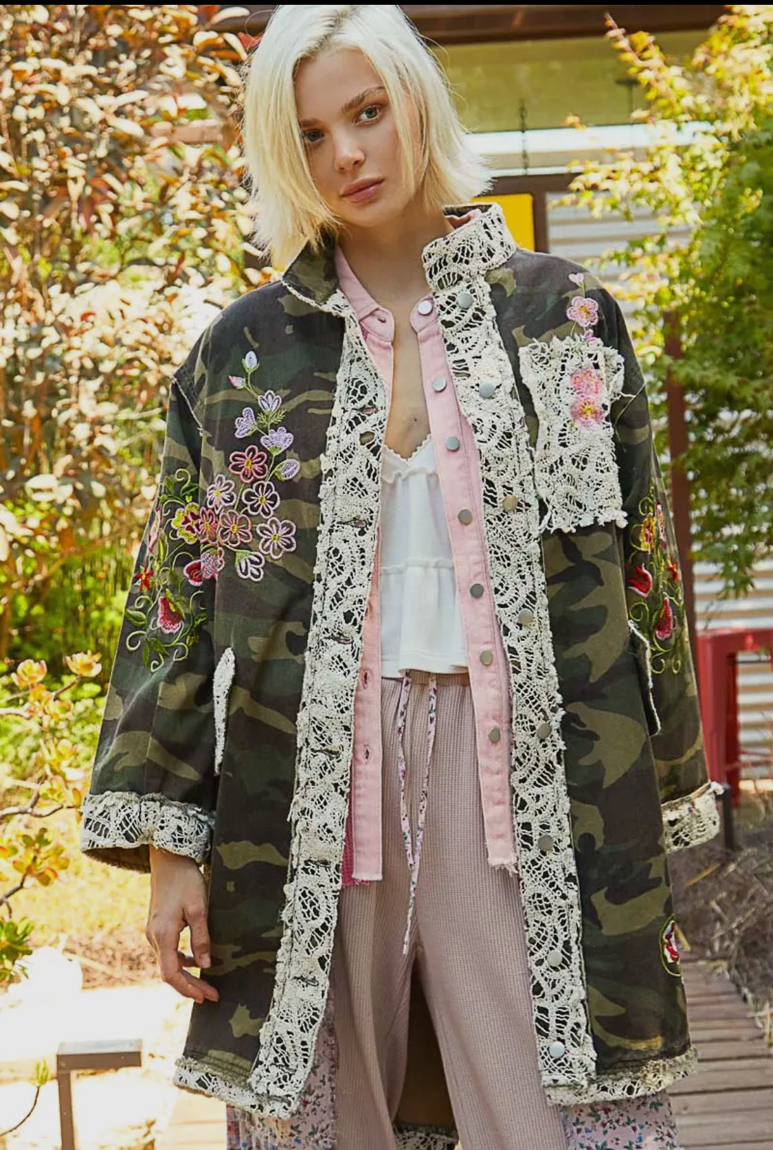 Oversized Camo Print Crochet Jacket