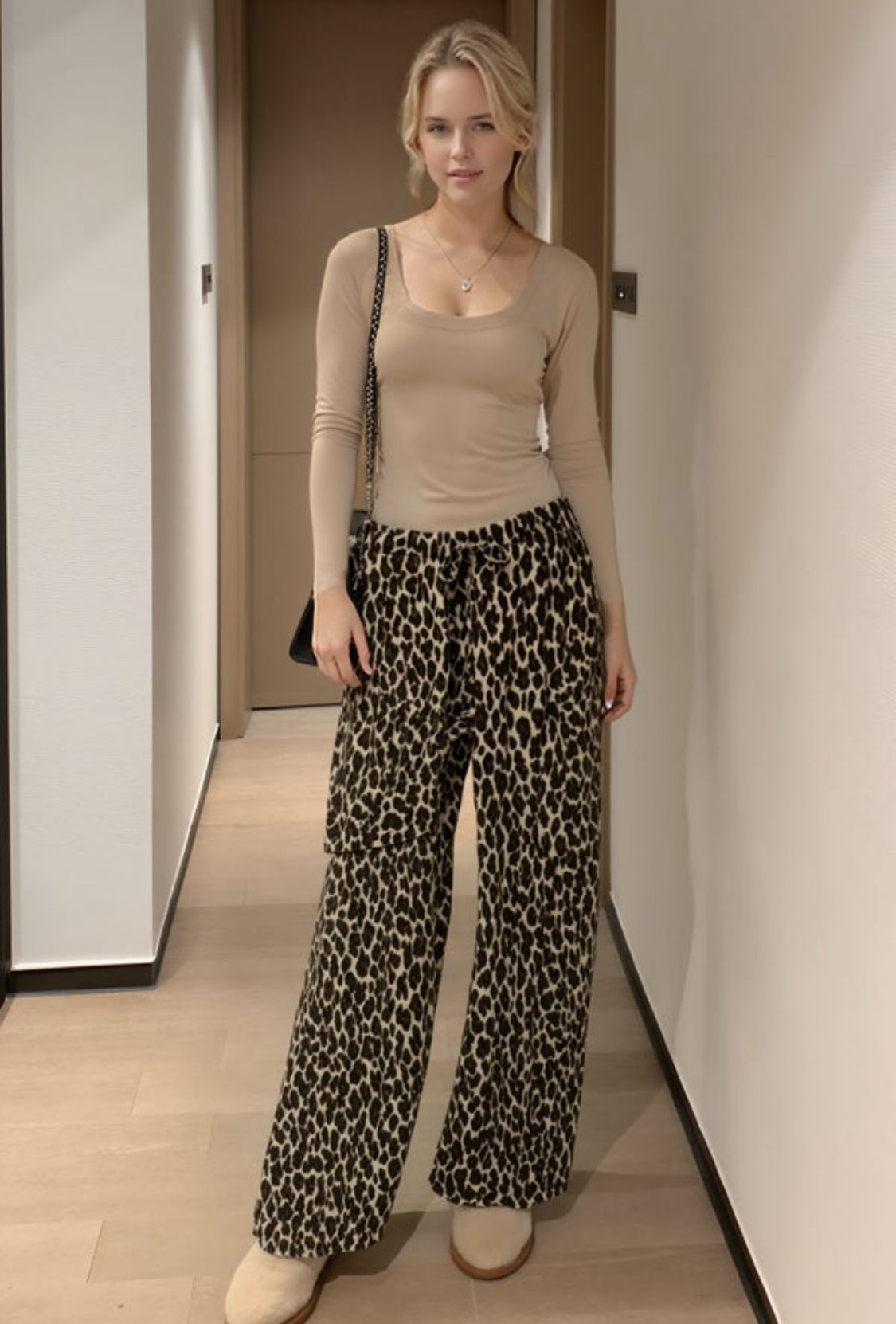 Taupe Animal Print Urban Ribbed Pants