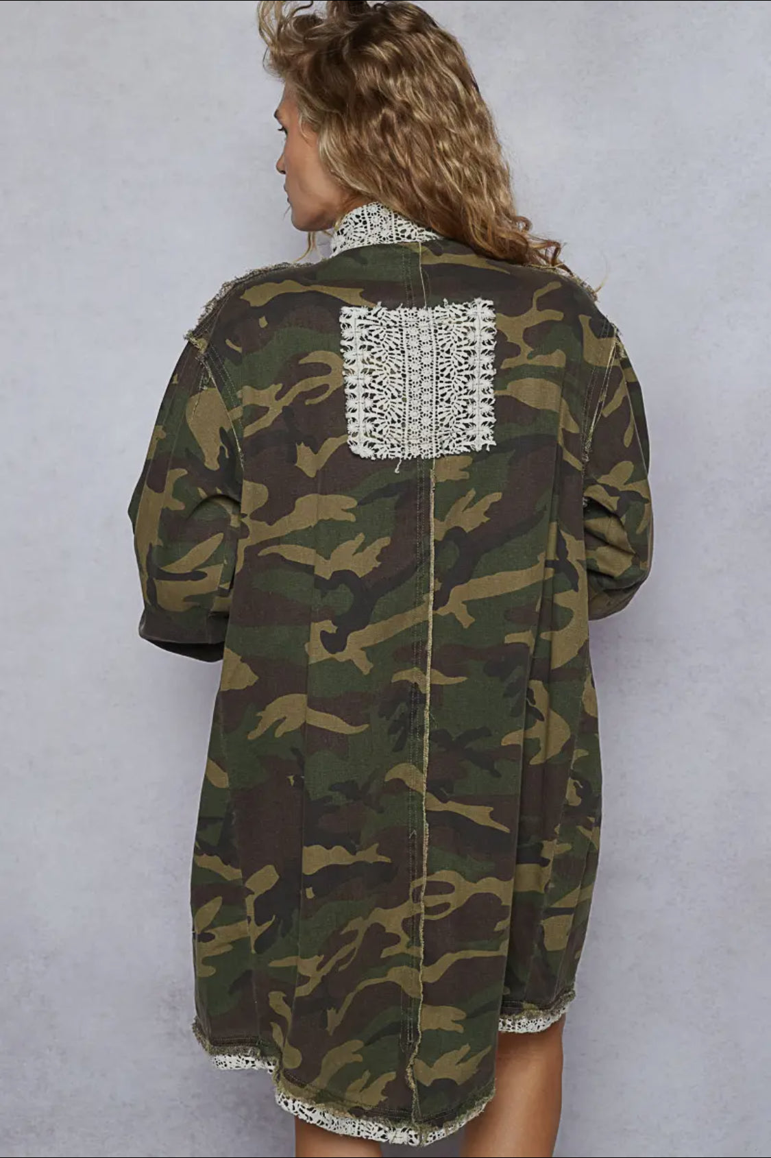 Oversized Camo Print Crochet Jacket