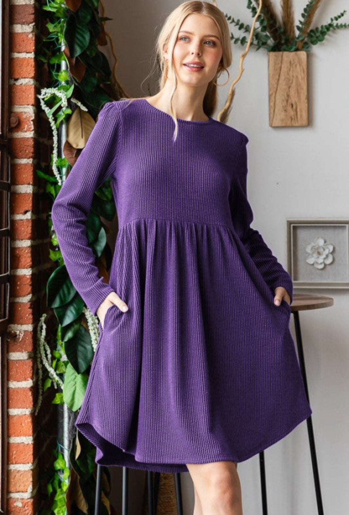 Baby Doll Urban Ribbed Dress-Purple-3X