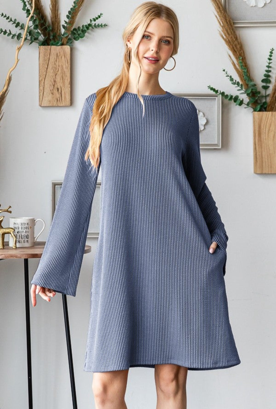 Long Sleeve Print Urban Ribbed Dress