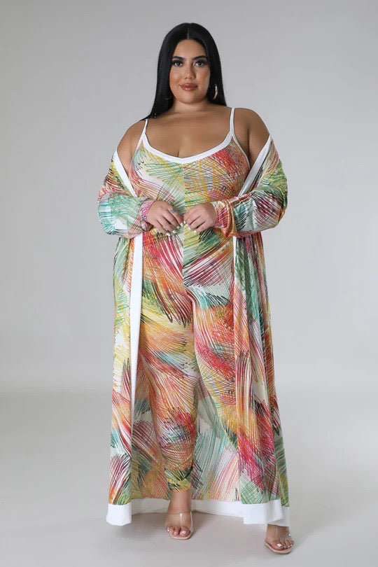 Black Pearl- Tropical Print One Piece w/Matching Duster