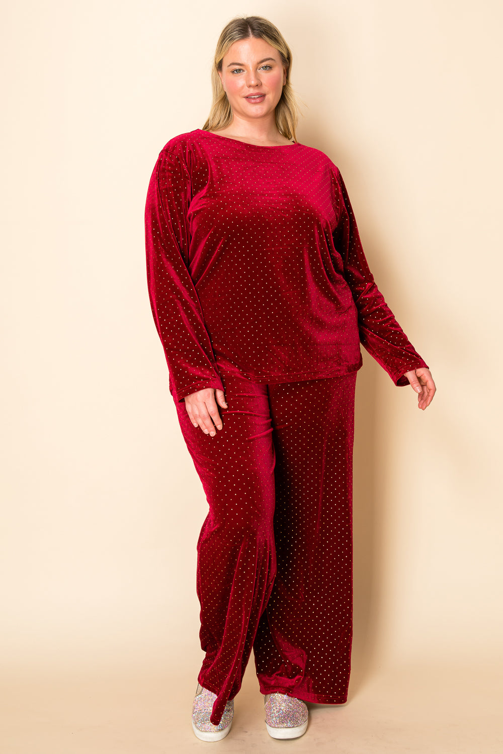 WINE SPARKLING RHINESTONE VELVET TOP