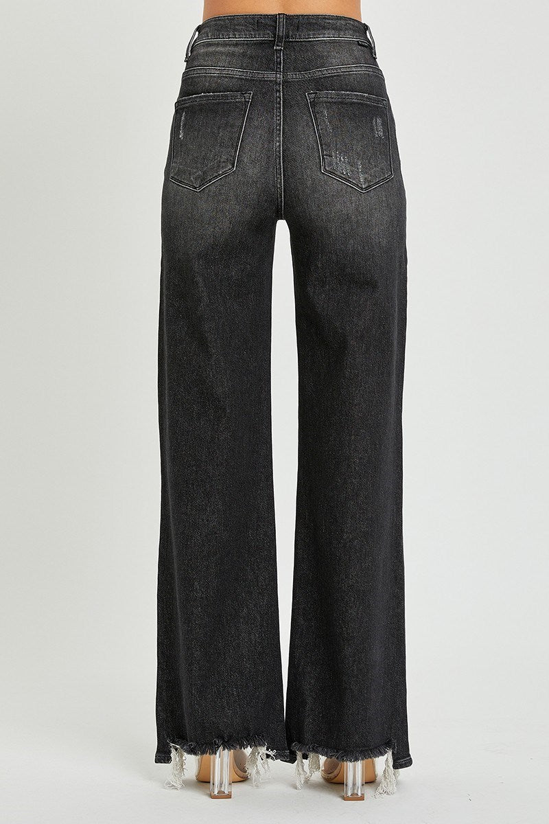 Curvy BLACK WASH HIGH RISE WIDE LEG JEANS