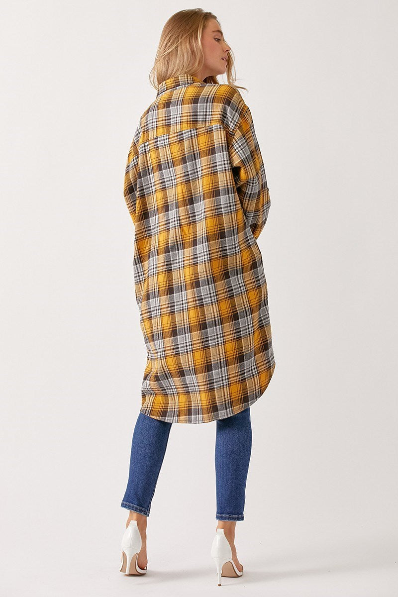 Curvy Yellow BUFFALO PLAID LONG SHIRT JACKET