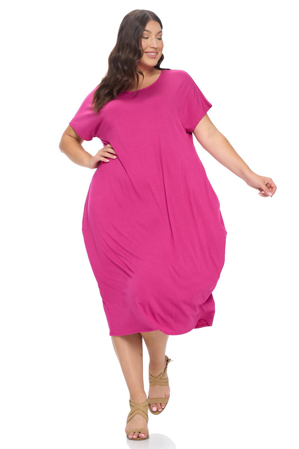 Allium - Curvy Magenta Cocoon Maxi Dress with Dolman Sleeves