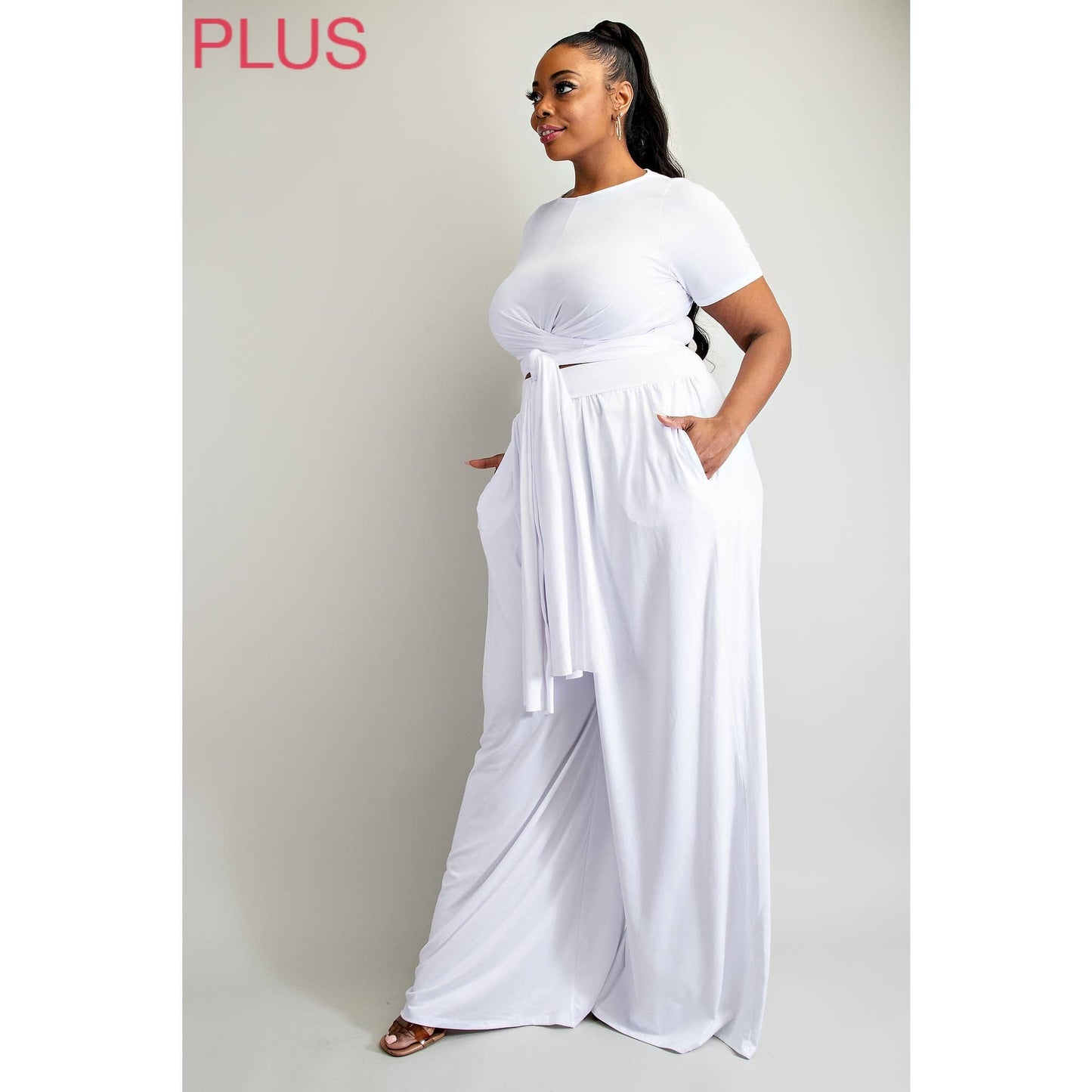 The Curve LA-White Wrap Around Palazzo Pant Set