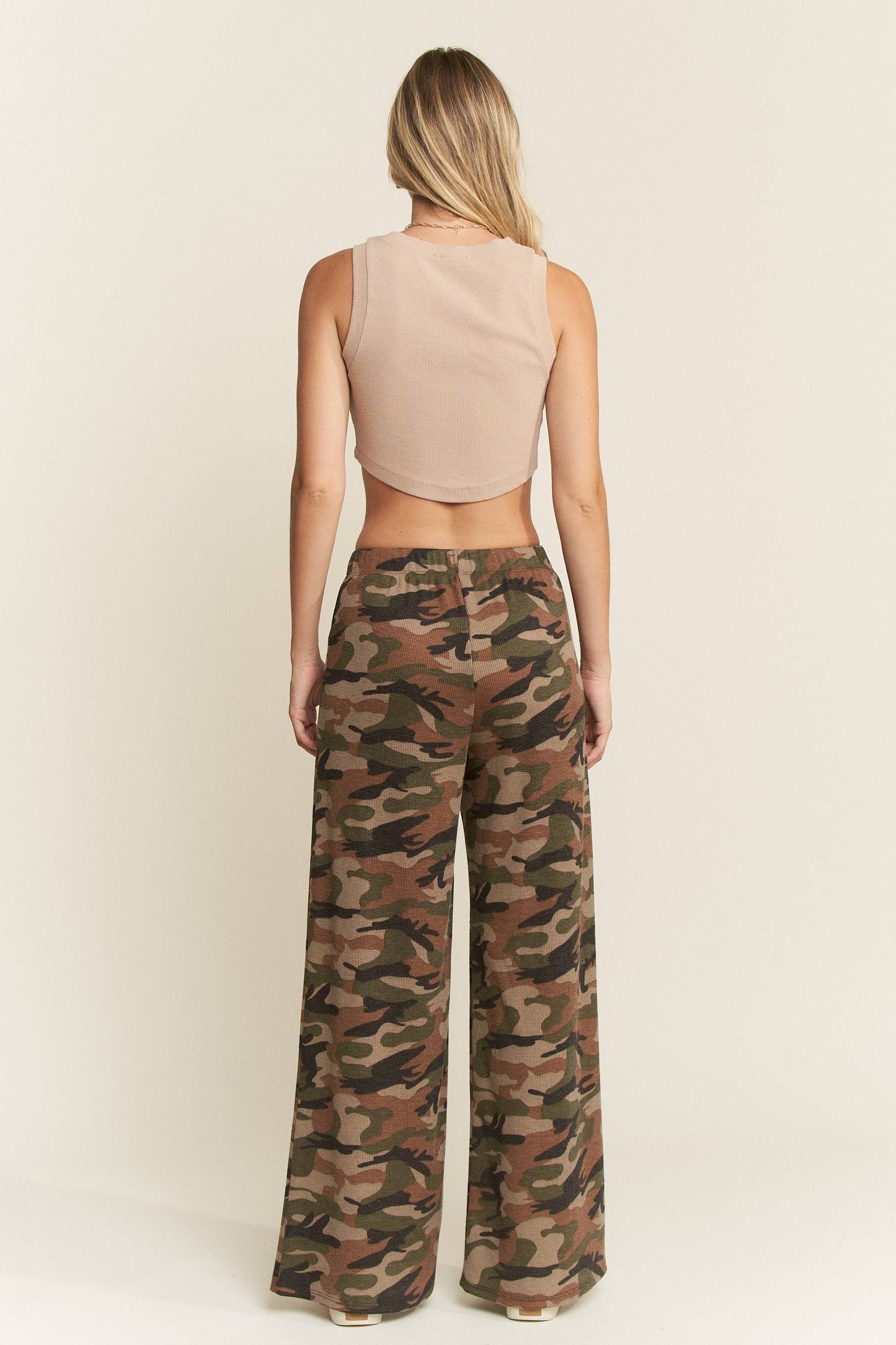 The Curvy Waffle Knit Wide Leg Camo Pants